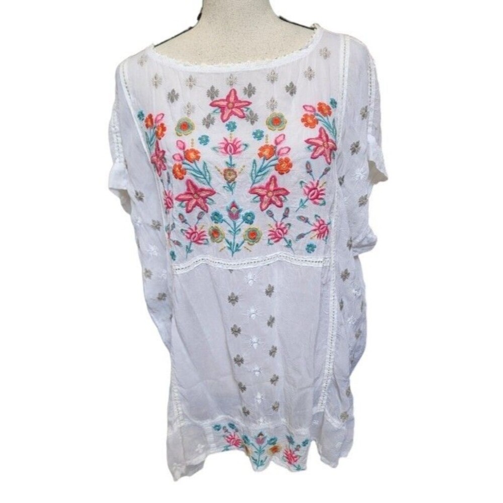Johnny Was 'Austina' Embroidered Rayon Top Size XL Sheer Delicate Boho Chic